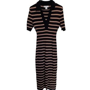 Caroline Costas Striped Midi Dress With Collar Size Large
